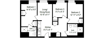 3 Bed, 2 Bath - Style C