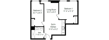 2 Bed, 1 Bath - Style B