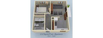 1 Bedroom 1 Bath Floorplan at University Square Apartments, Davis, California