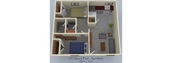 2 Bedroom 1 Bathroom Floorplan at I Street Apartments, Davis, CA 95616