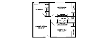 2 Bedroom 1 Bathroom Floorplan at Pennsylvania Place, California 95616