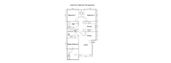 A floor plan of a Quail Run 3 Bedroom Flat Apartment.