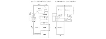 Two floor plans for Quail Run 3 Bedroom Townhouse.