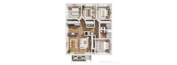 A visual representation of a floor plan for a house with various rooms and appliances.