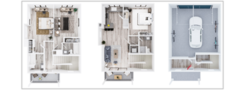 Three different floor plans of a house are shown.