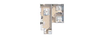 A floor plan of a house with a dining area in the center.