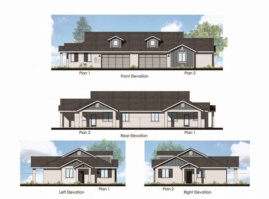 three different views of the front exterior of a homes floor plans