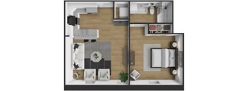 a floor plan of a bedroom with a bathroom and a living room