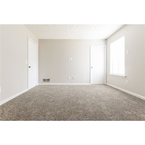 bedroom with carpet and a window