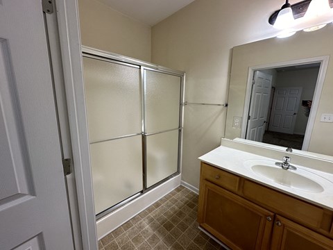 a bathroom with a sink and a shower