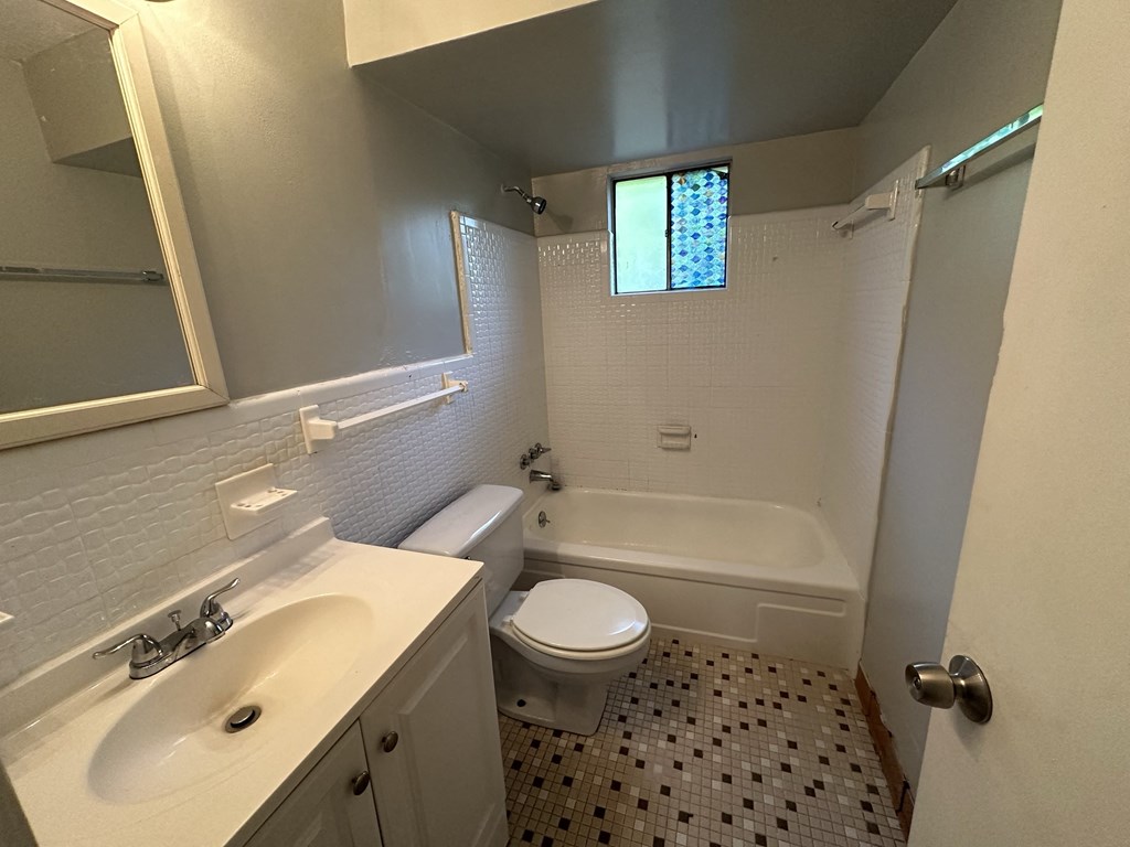 a bathroom with a toilet and a sink and a tub
