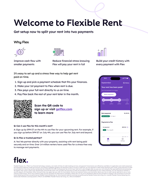A promotional image for Flexible Rent, explaining the benefits of using their service.