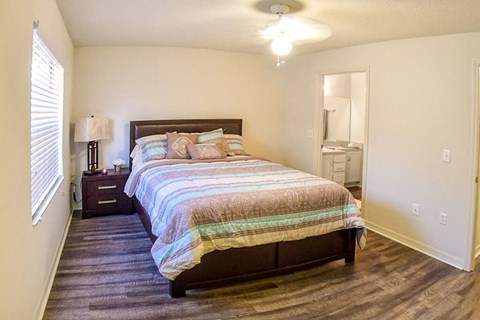 a bedroom with a bed and a closet