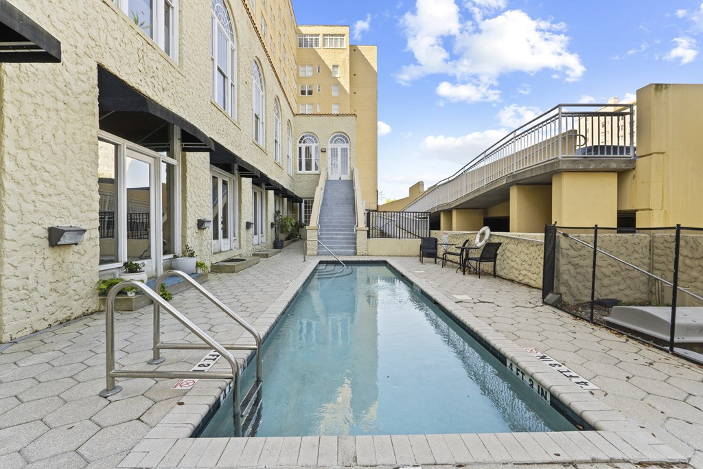 a swimming pool in the middle of a building