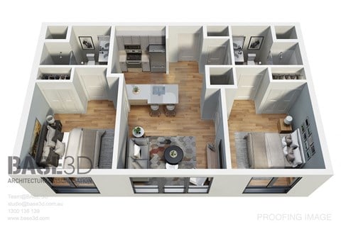 a 3d floor plan of a house with a bedroom and a living room