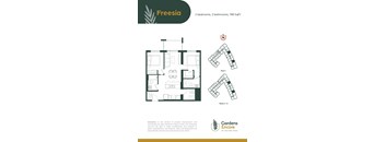 A Freesia floor plan shows a 2 bedroom, 2 bathroom apartment of 788 square feet.