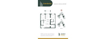 A floor plan for a property called Gardenia with 2 bedrooms and 2 bathrooms.
