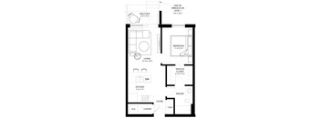 a floor plan of a small house with a kitchen and a living room