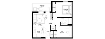 a floor plan of a small house with a bedroom and a living room