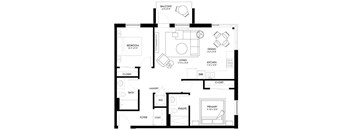 a floor plan of a small house with a bedroom and a living room