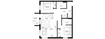 a floor plan of a house with a bedroom and a living room