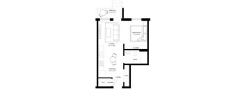 a floor plan of a small house with a bathroom and a living room