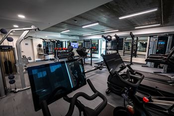 a home gym with weights and cardio equipment