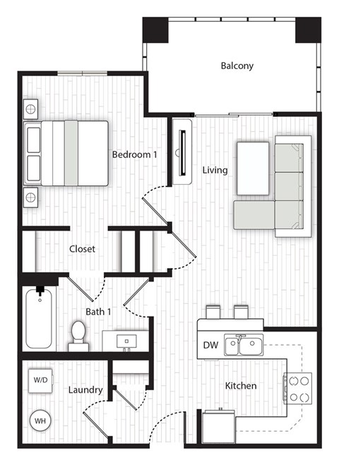 1 Bed 1 Bath (2414) at The Laurent at Laurel Apartments, Edmonton, Alberta