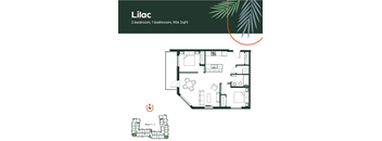 A floor plan of a 2 bedroom, 1 bathroom apartment with a total area of 904 square feet.