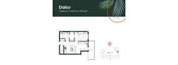 A floor plan of a one bedroom, one bathroom apartment sized at 583 square feet.