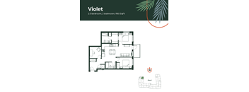 A floor plan for a Violet apartment with 2.5 bedrooms and 2 bathrooms.
