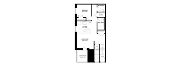 A floor plan of a home with a living room, kitchen, bedroom, and bathroom.