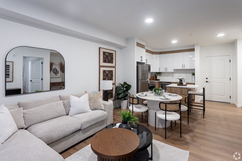 Living Area With Kitchen at The Pointe at Riverview, Edmonton, T6M 3H4
