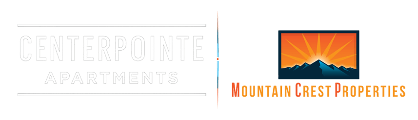 The image shows two logos, one for Centerpointe Apartments and another for Mountain Crest Properties.