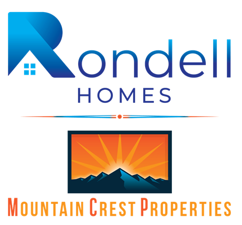 The image is a logo for Rondee Homes, a real estate company specializing in Mountain Crest Properties.