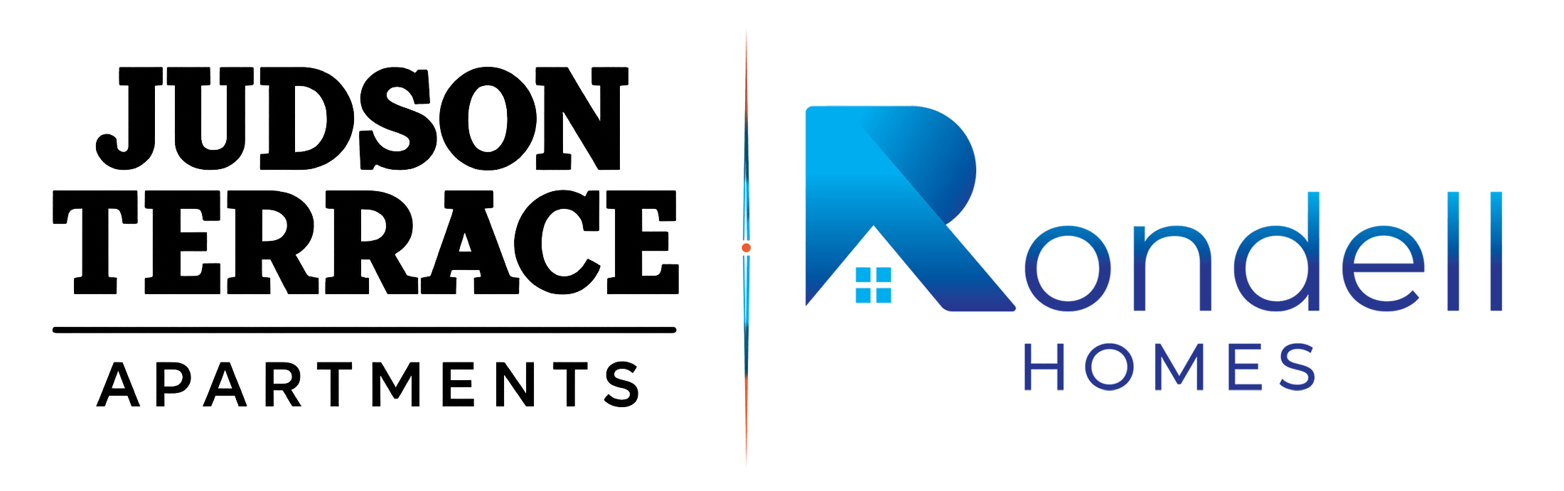The image displays two logos side by side, one for Judson Terrace Apartments and the other for Andell Homes.