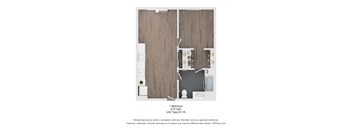 A 1 Bedroom 619 Sqft apartment with a wood panel wall and a bathroom with a toilet, sink, and bathtub.