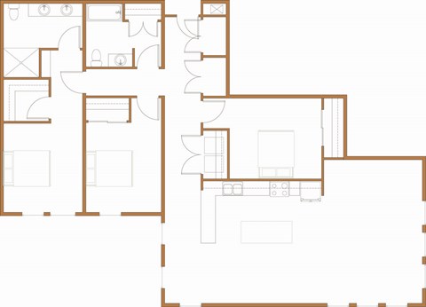 a floor plan of a small house with a kitchen and a living room