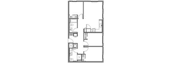 A black and white floor plan of a house with a kitchen, living room, and bathroom.