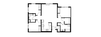A black and white image of a floor plan with multiple rooms.