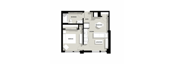 A floor plan of a house with a living room, dining room, kitchen, bedroom, and bathroom.
