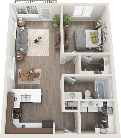 a floor plan of a 1 bedroom apartment at the residences at silver hill in suitland,