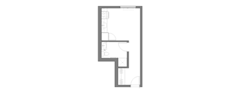 floor plan of the small apartment with a bedroom and a living room