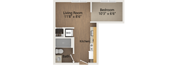 Eliza Floor Plan "L" Shaped 1 Bedroom Apartment
