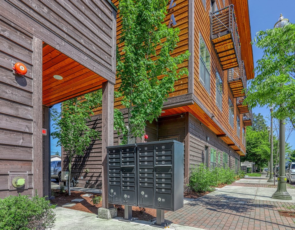 a building with a mail box in front of it