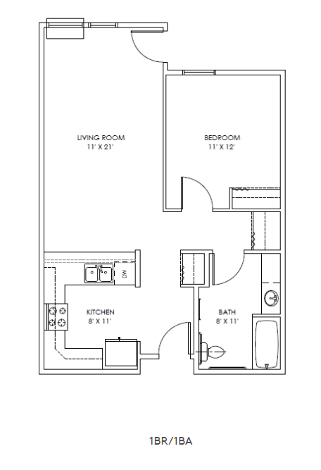 a floor plan of a 1 bedroom floor plan