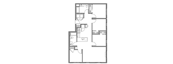 A black and white image of a floor plan with multiple rooms and sections.