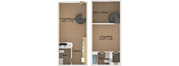 a floor plan of a studio apartment with a bedroom and a living room