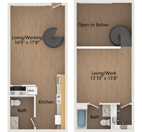 a floor plan of a studio apartment with a bedroom and a living room