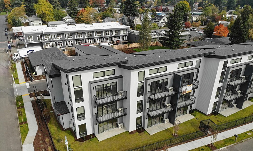 a view of the building from the air